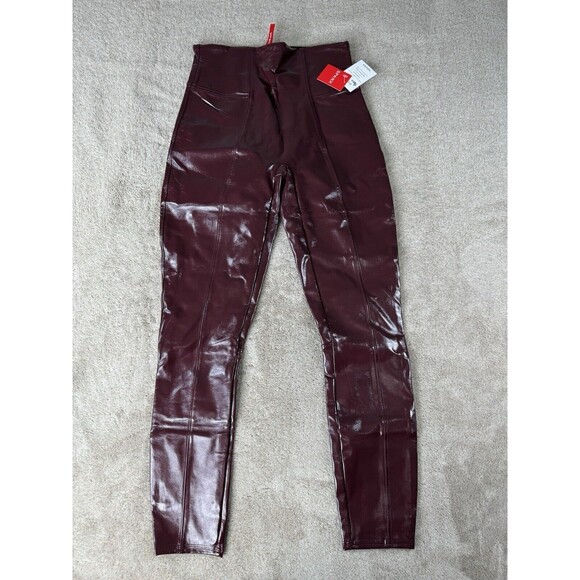 Spanx Faux Patent Leather Leggings in Ruby Red Size Medium Retail $128 NWT - Picture 5 of 16
